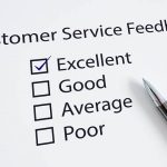 Effective post-call surveys graphic with customer service feedback checklist text on paper