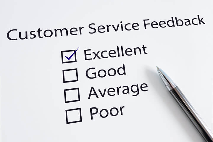 Effective post-call surveys graphic with customer service feedback checklist text on paper